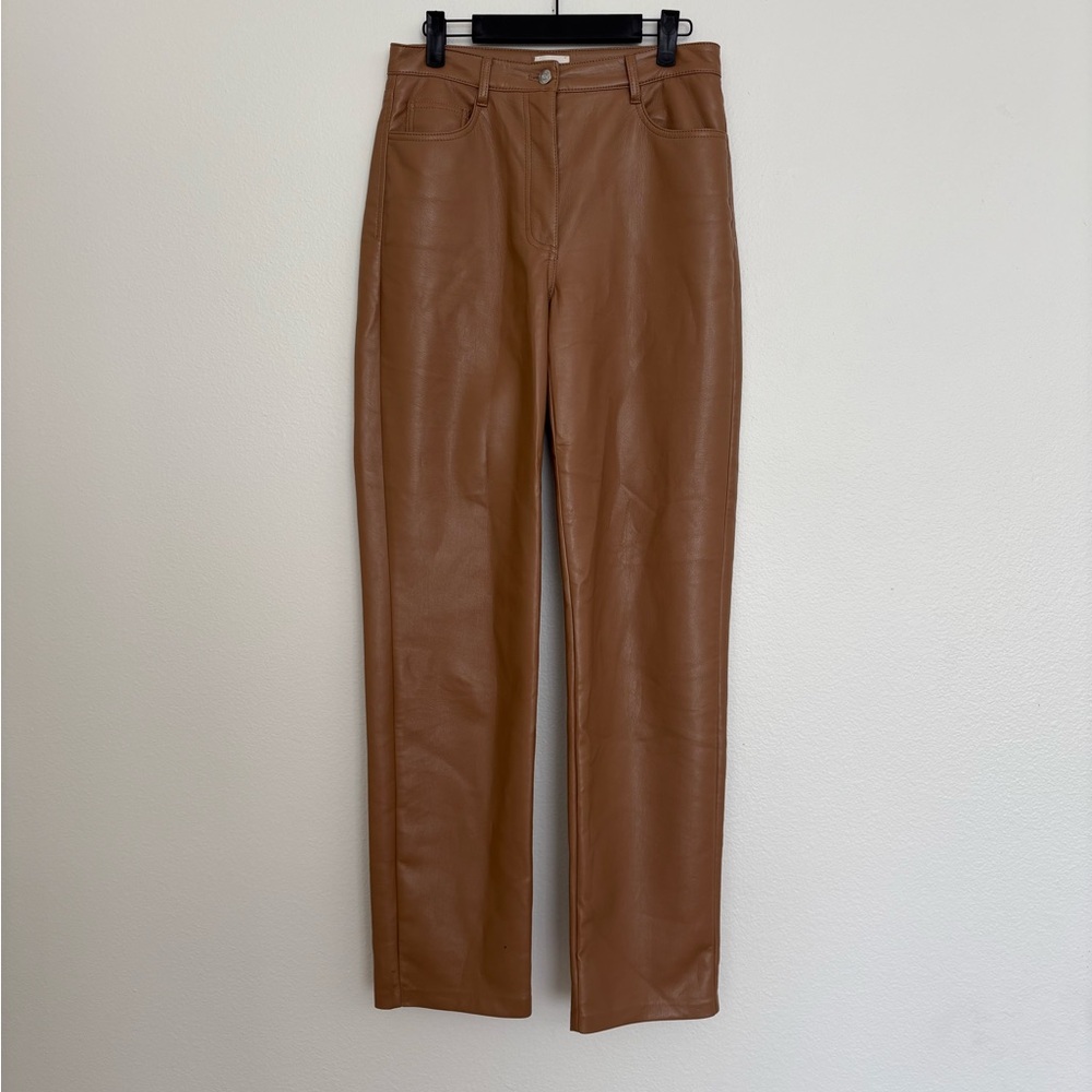 Wilfred Faux Leather Straight-Leg Pants in Caramel Brown Size 6